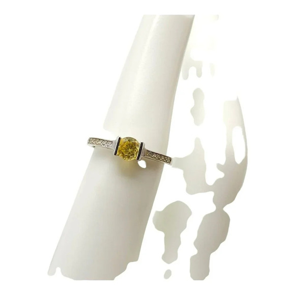 925 Sterling Silver Yellow Glass Solitaire Style Ring Faceted Size 6 - Picture 6 of 6